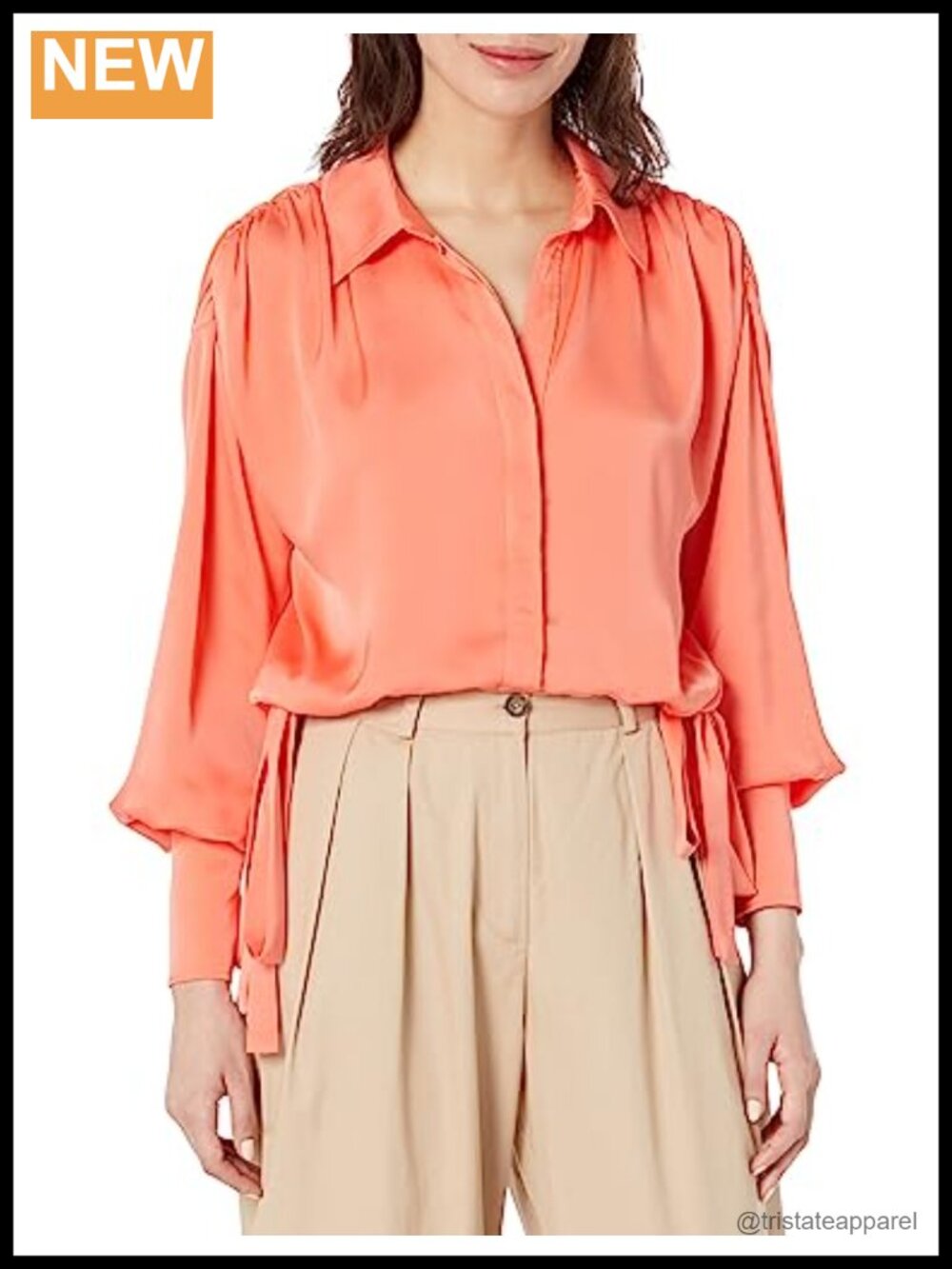 Satin Button Down Shirt Long Sleeve Collared Neck Blouse